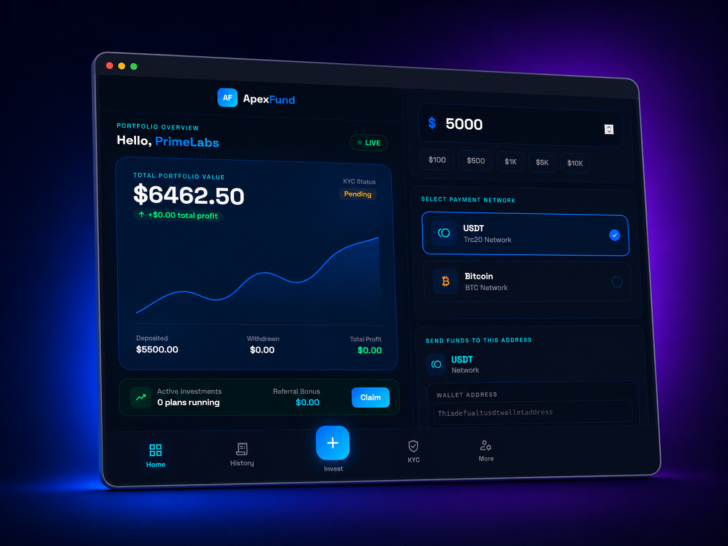 VaultX investor dashboard