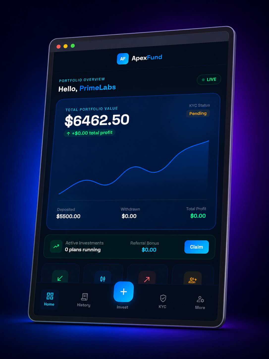 VaultX investor dashboard